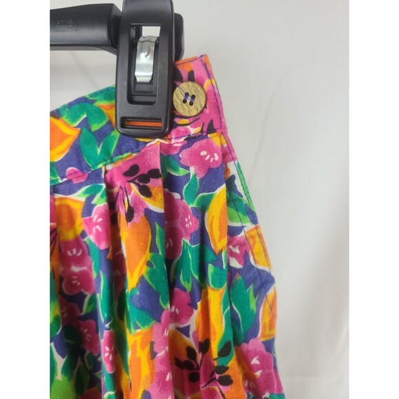 Vintage 80s Vibrant Floral Midi skirt Pleated With Pockets! Button Close - Picture 4 of 9